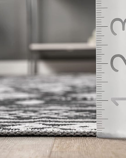 nuLOOM Madlyn Tribal Machine Washable Ultra Thin Area Rug, 4' x 6', Charcoal - LeafyLoom