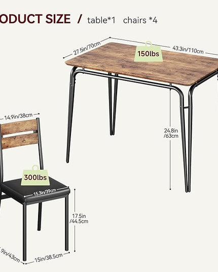 Dining Table for 4, Small Table and Chairs Set of 4, Square Dinette Set for 4, Dinner Table Set, 5 Piece Kitchen & Dining Room Sets for Small Space, Apartment (Vintage, Dining Table with 4 Chairs) - LeafyLoom