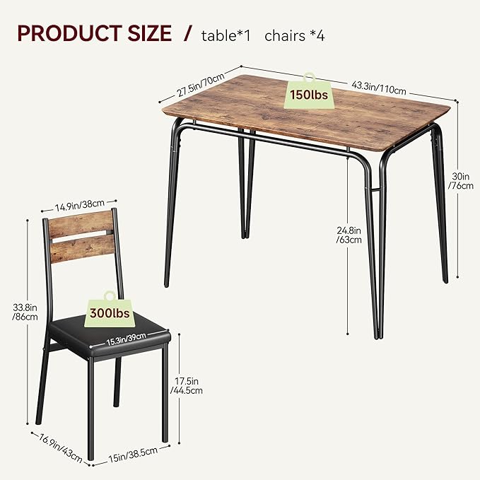 Dining Table for 4, Small Table and Chairs Set of 4, Square Dinette Set for 4, Dinner Table Set, 5 Piece Kitchen & Dining Room Sets for Small Space, Apartment (Vintage, Dining Table with 4 Chairs) - LeafyLoom