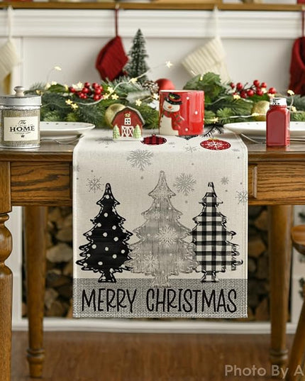 Artoid Mode Grey Pine Trees Snowflake Merry Christmas Table Runner, Winter Xmas Holiday Kitchen Dining Table Decoration for Home Party Decor 13x72 Inch ArtoidMode