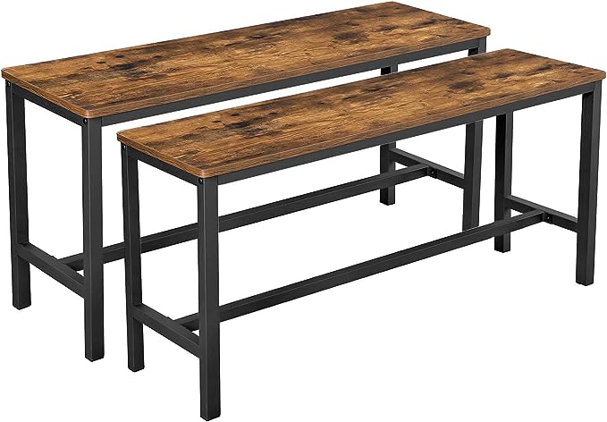 VASAGLE 47 Inches Dining Room Table Set for 4 with 2 Benches, Industrial Style - LeafyLoom