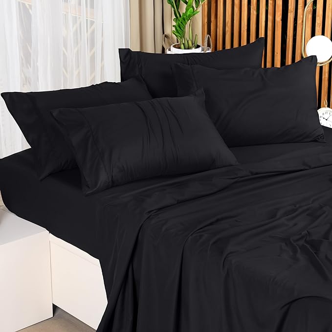 Utopia Bedding Queen Bed Sheets Set - 4 Piece Bedding - Brushed Microfiber - Shrinkage and Fade Resistant - Easy Care (Queen, Black) - LeafyLoom
