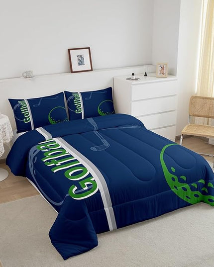 Feelyou Kids Golf Comforter Set King Size Ball Sports Bedding Set for Boys Girls Teens Bedroom Decor Golf Ball Lover Comforter Women Men Ball Games Duvet Set with 2 Pillow Case - LeafyLoom