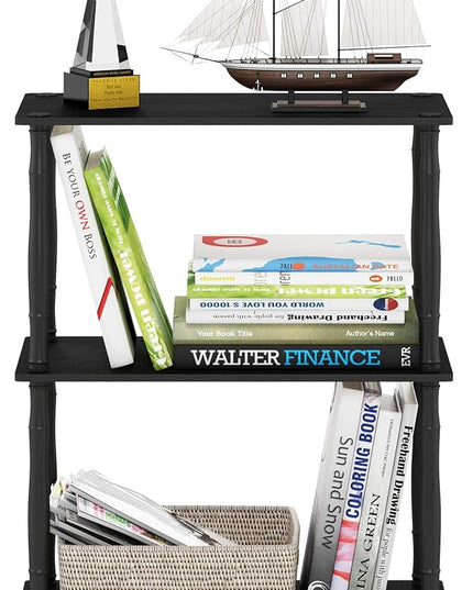 Furinno Turn-N-Tube 3-Tier Compact Multipurpose Shelf Display Rack with Classic Tube, Americano/Black - LeafyLoom
