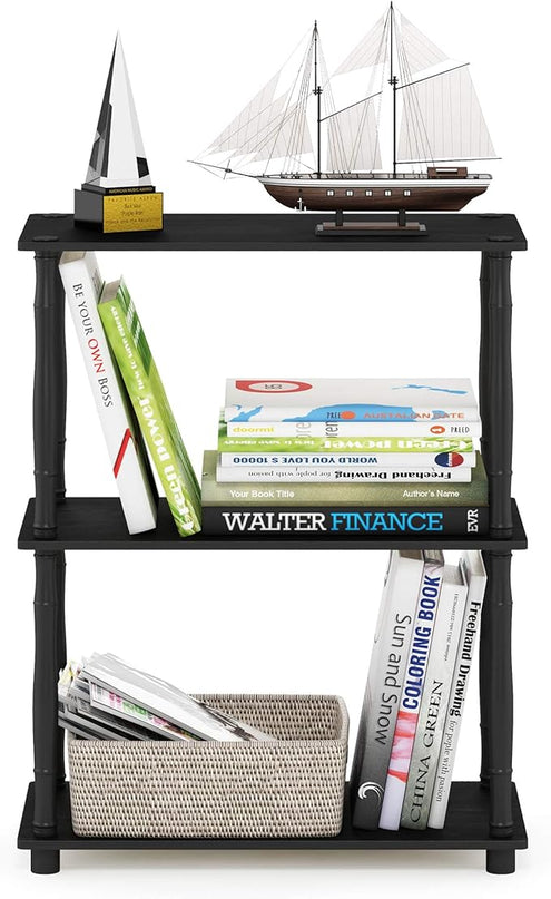 Furinno Turn-N-Tube 3-Tier Compact Multipurpose Shelf Display Rack with Classic Tube, Americano/Black - LeafyLoom