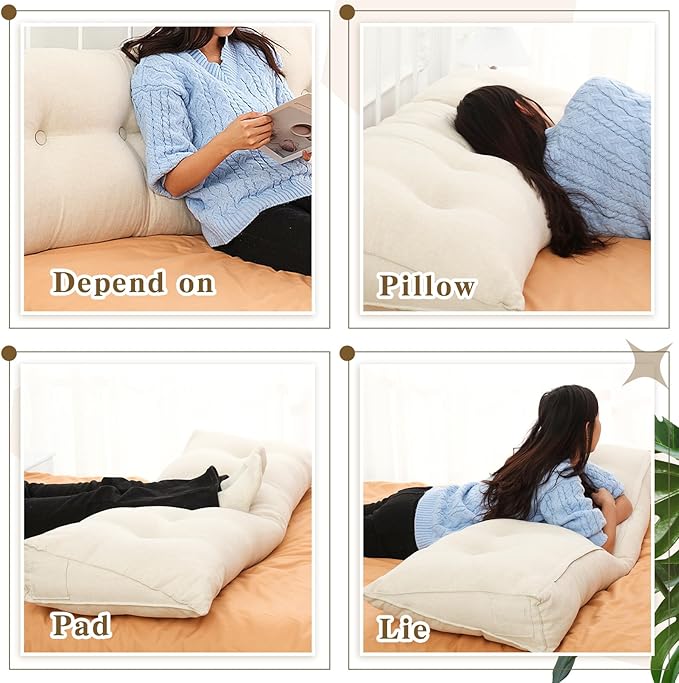 Headboard Wedge Pillow Triangular Bed Rest Reading Backrest Body Bolster Cushion Back Support Long Bolster Pillow for Bed Gifts with Removable Cover(Beige, Queen (59 x 20 x 8 Inch)) - LeafyLoom
