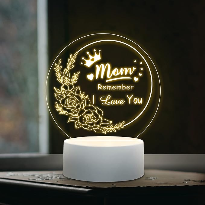 Mothers Day Gifts from Daughter Son, Best Mom Birthday Gift Ideas, Unique Heart-Shaped Night Light with Warm Words, Thoughtful Birthday Gift or Mothers Day Gift for Mom from Daughters Son (Round) - LeafyLoom