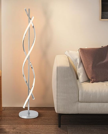 ADISUN 40W LED Modern Floor Lamp Remote Control Dimmable Spiral Floor Lamp Indoor Tall Lamp Floor Lamp for Living Rooms Family Rooms Bedrooms Offices Lighting (Silver) - LeafyLoom