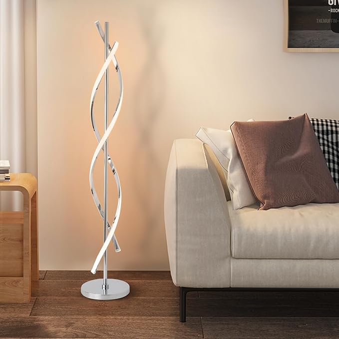 ADISUN 40W LED Modern Floor Lamp Remote Control Dimmable Spiral Floor Lamp Indoor Tall Lamp Floor Lamp for Living Rooms Family Rooms Bedrooms Offices Lighting (Silver) - LeafyLoom