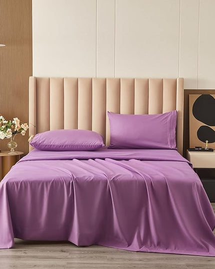 Bed Sheet Set - Brushed Microfiber Bedding - Bedding Sheets & Pillowcases - Deep Pockets - Easy Fit - Breathable & Soft Hotel Sheets - 4 Piece Full Purple - LeafyLoom