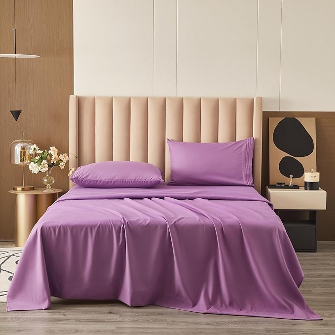 Bed Sheet Set - Brushed Microfiber Bedding - Bedding Sheets & Pillowcases - Deep Pockets - Easy Fit - Breathable & Soft Hotel Sheets - 4 Piece Full Purple - LeafyLoom