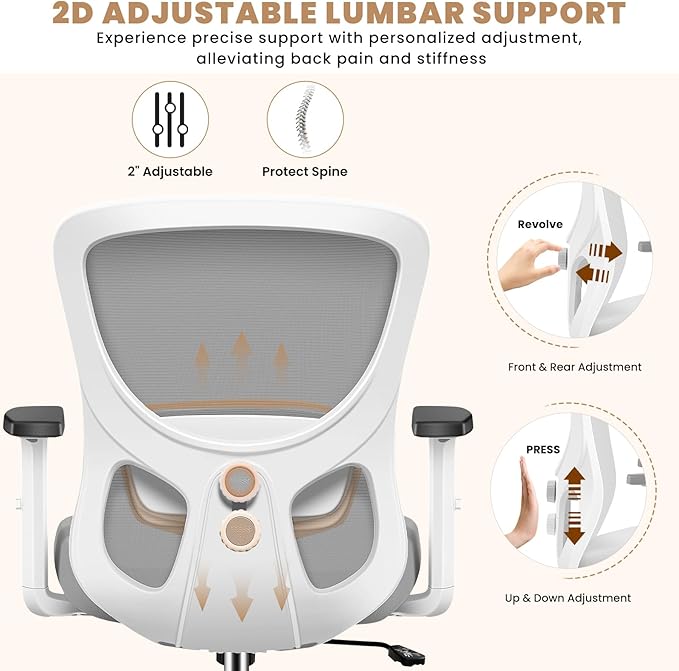 Office Chair Ergonomic Desk Chair with Adjustable Lumbar Support, Swivel Comfy Computer Chair Heavy Duty Executive Chair for Home Office - LeafyLoom