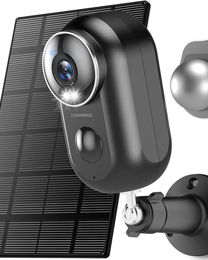 ZUMIMALL Solar Security Cameras Wireless Outdoor, 2K Outdoor Camera Wireless Solar Powered, 2.4G WiFi Battery Camera, 3MP Color Night Vision, Magnetic Mount,Siren,PIR/AI Analyse, IP66, Cloud, Alexa ZUMIMALL