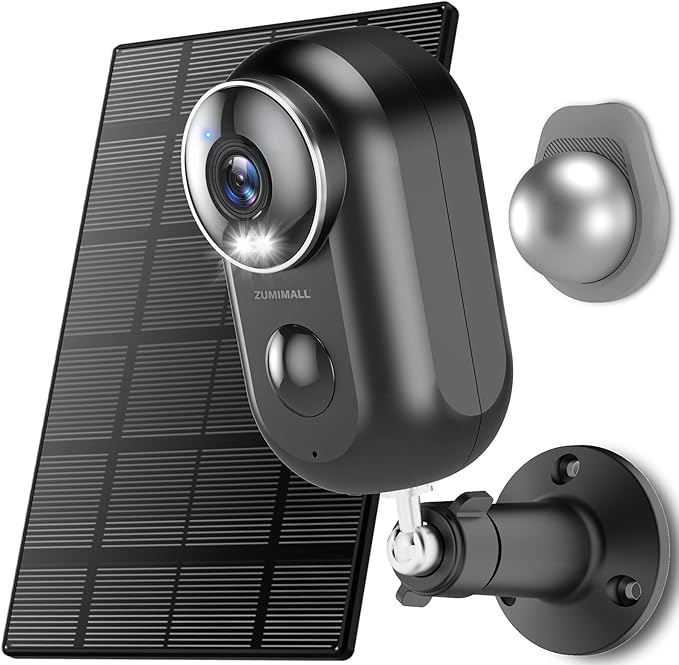 ZUMIMALL Solar Security Cameras Wireless Outdoor, 2K Outdoor Camera Wireless Solar Powered, 2.4G WiFi Battery Camera, 3MP Color Night Vision, Magnetic Mount,Siren,PIR/AI Analyse, IP66, Cloud, Alexa ZUMIMALL