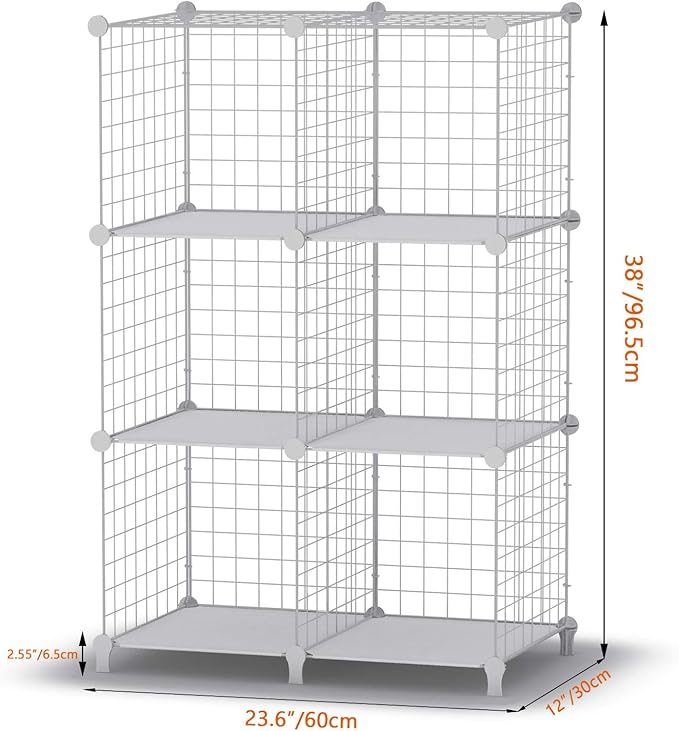 HOMIDEC Wire Cube Storage, Storage Shelves 6 Cube Bookshelf Bookcase Closet Organizer and Storage, Wire Storage Shelves Multi-Use DIY Storage Cube Shelf for Books, Toys, Clothes, Tools - LeafyLoom