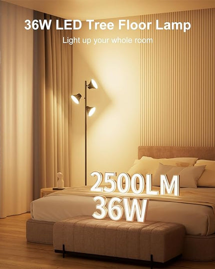 2024 Upgraded LED Floor Lamp, 36W Modern Floor Lamp with Remote & Touch Control, 4 Color Temperatures, Standing Lamp with 3 Rotatable Lights, Floor Lamps for Living Room, Bedroom, Office - LeafyLoom