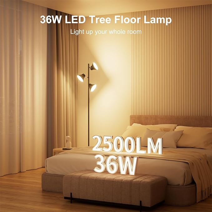 2024 Upgraded LED Floor Lamp, 36W Modern Floor Lamp with Remote & Touch Control, 4 Color Temperatures, Standing Lamp with 3 Rotatable Lights, Floor Lamps for Living Room, Bedroom, Office - LeafyLoom