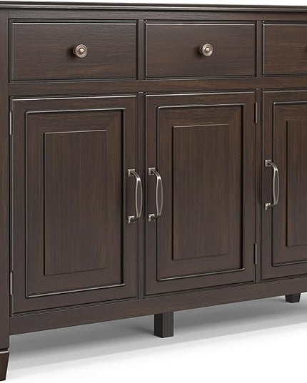 SIMPLIHOME Connaught Low Storage Cabinet, 51 inch, Chestnut Brown - LeafyLoom
