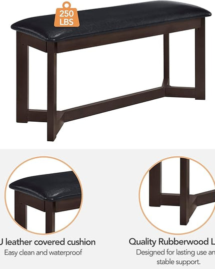 Farmhouse Style 4 Upholstered Chairs and Bench, Sturdy Wood, Easy Assembly & Clean, Room, Kitchen, Dark Brown, 6 Piece Dining Table Set - LeafyLoom