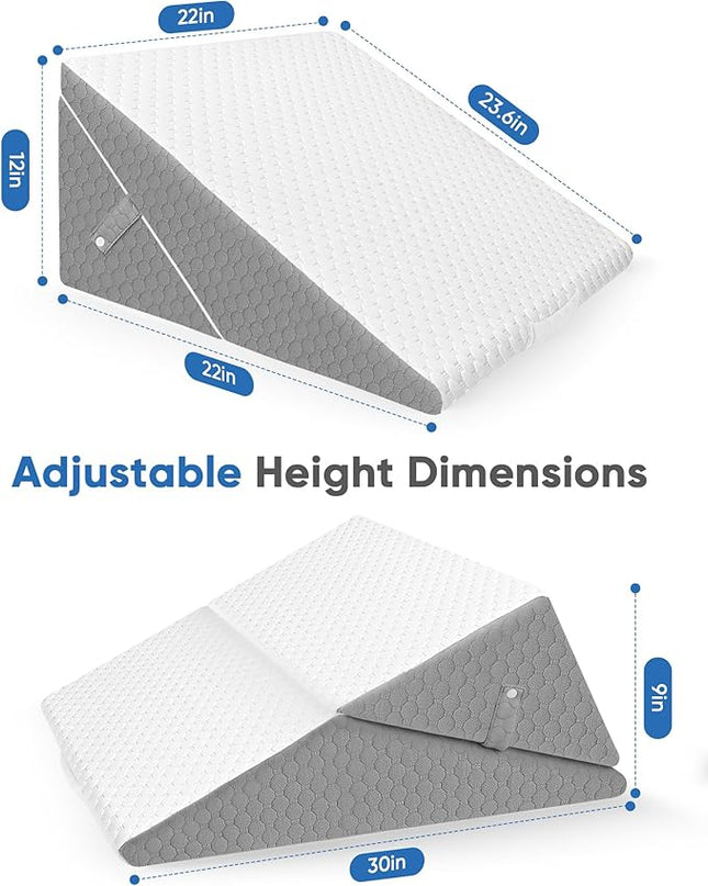 Forias Wedge Pillow for Sleeping 7-in-1 Foldable Bed Wedge Pillow for After Surgery 9 &12 Inch Adjustable Memory Foam Triangle Pillow Wedge for Acid Reflux Gerd Snoring Back Knee Pain - LeafyLoom