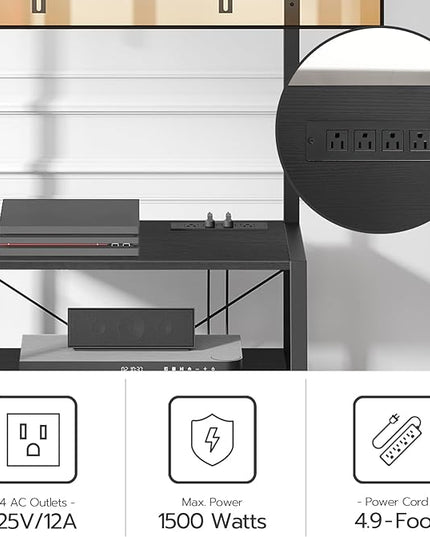 HOOBRO Rolling TV Stand with Mount and Power Outlet Up to 55 inch TVs, Corner Entertainment Center, Small TV Stand with 3-Tier Storage Shelves for Living Room, Bedroom, Black BB66UDS01 - LeafyLoom