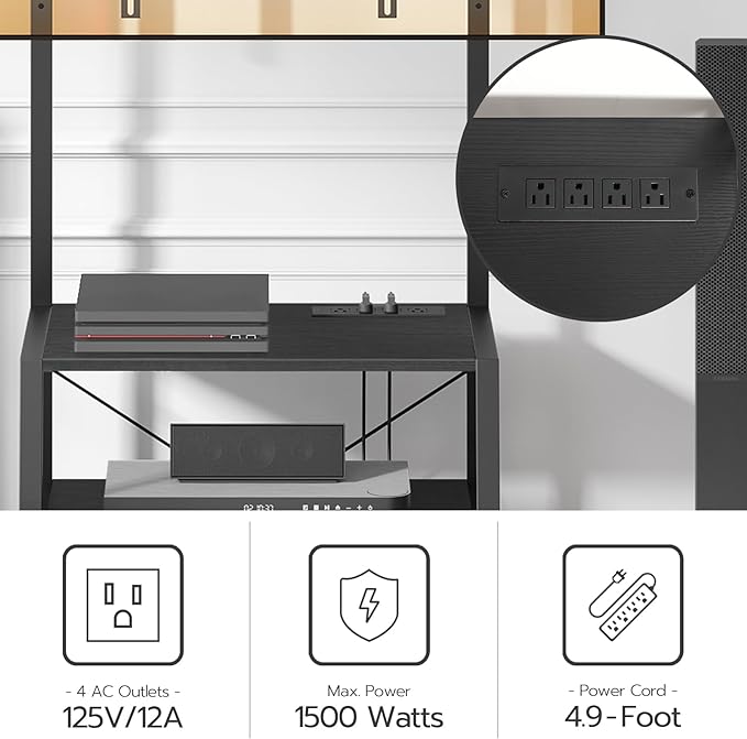 HOOBRO Rolling TV Stand with Mount and Power Outlet Up to 55 inch TVs, Corner Entertainment Center, Small TV Stand with 3-Tier Storage Shelves for Living Room, Bedroom, Black BB66UDS01 - LeafyLoom