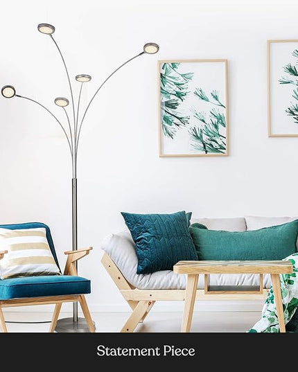 Brightech Orion Arc Floor Lamp for Living Room, Tree Floor Lamp with 5 Adjustable Arms, Multi-Head Standing Lamp with Flexible Rotating LEDs for Bedroom, Dorm - Bright Hanging Lighting - Satin Nickel - LeafyLoom