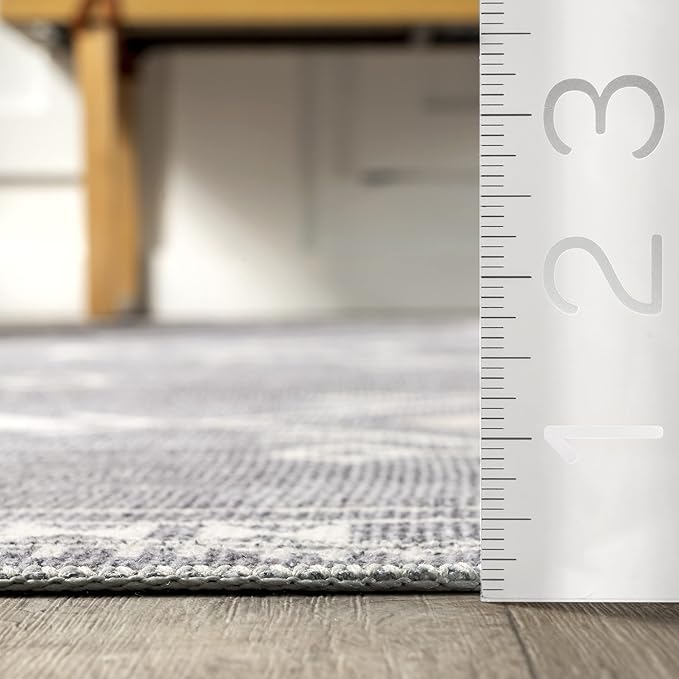 nuLOOM Evalyn Southwestern Machine Washable Ultra Thin Area Rug, 5' x 8', Grey - LeafyLoom