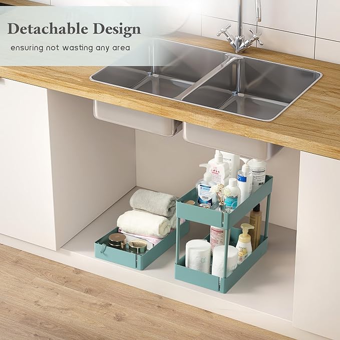 danpinera Slim Storage Cart on Wheels, 4 Tier Narrow Laundry Cart with Hooks Hanging Cups Dividers Mobile Rolling Lash Cart with Handle for Bathroom Small Spaces, Green - LeafyLoom
