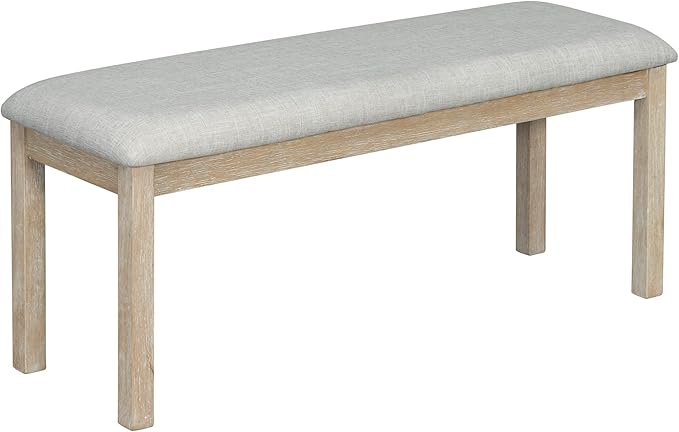 Kitchen Chair 6-Piece Rubber Dining Table Set with Beautiful Grain Pattern Tabletop Solid Veneer and Soft Cushion, Natural Wood Wash, Onesize - LeafyLoom