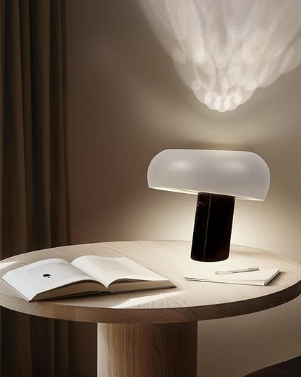 Brightech Kingpin Desk Lamp - Small LED Table Lamp for Bedroom, Office - Modern Bedside and Side Table Lamp with Marble Base, Metal Dome Shade - Dimmable Reading Lamp for Living Room and Dorm - Black - LeafyLoom