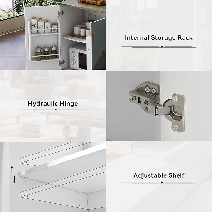 Kitchen Island with Storage, Rolling Table on Wheels w/Drop Leaf, Internal Storage Rack and Towel Rack for Dinning Room - LeafyLoom