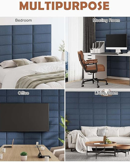 Upholstered Wall Mounted Headboard, 3D Soundproof Wall Panels Peel and Stick Headboard for Twin Size, Reusable and Removable Tufted Bed Headboard in Blue(6 Panels, 10" x 24") - LeafyLoom