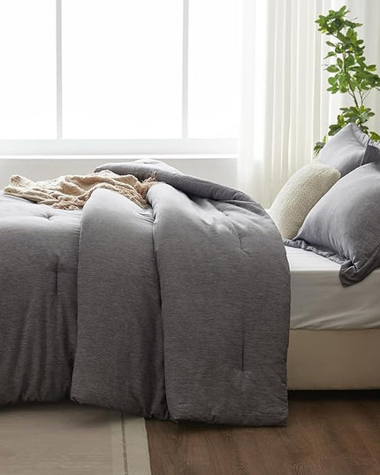 CozyLux Twin/Twin XL Comforter Set Dorm Bedding - 2 Pieces Grey Twin Extra Long Soft Luxury Cationic Dyeing Comforter for College, Gray Breathable Bed Sets with 1 Comforter and 1 Pillow Sham - LeafyLoom