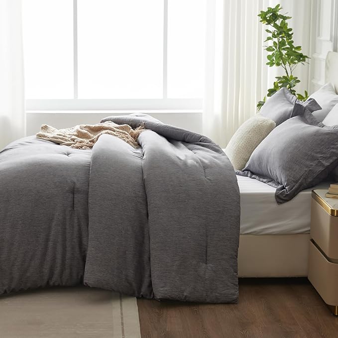 CozyLux Twin/Twin XL Comforter Set Dorm Bedding - 2 Pieces Grey Twin Extra Long Soft Luxury Cationic Dyeing Comforter for College, Gray Breathable Bed Sets with 1 Comforter and 1 Pillow Sham - LeafyLoom