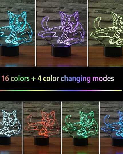 Creative Cat Night Light USB Powered Touch Switch Remote Control LED Decor Optical Illusion 3D Lamp 7/16 Colors Changing Children Kids Toy Christmas Xmas Brithday Gift - LeafyLoom