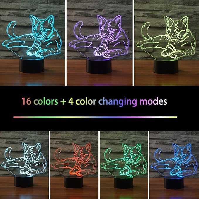 Creative Cat Night Light USB Powered Touch Switch Remote Control LED Decor Optical Illusion 3D Lamp 7/16 Colors Changing Children Kids Toy Christmas Xmas Brithday Gift - LeafyLoom