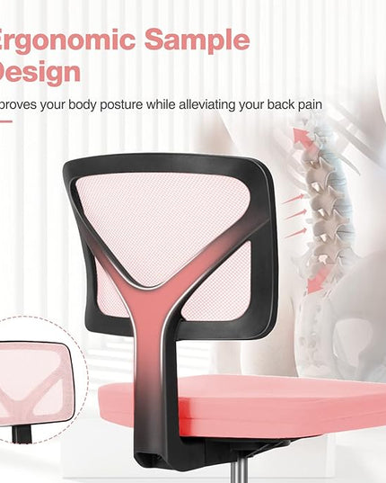 Sweetcrispy Office Computer Desk Chair, Ergonomic Low-Back Mesh Rolling Work Swivel Chairs with Wheels, Armless Comfortable Seat Lumbar Support for Home,Bedroom,Study,Student,Adults, Pink - LeafyLoom