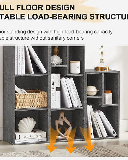VECELO 3-Tier Small Bookcase, 4 Cube Bookshelf with Height Difference Shelves for Most Books, Modern Floor Standing Unit, Each Shelf Hold Up to 66 LBS for Living Room Bedroom, Grey - LeafyLoom