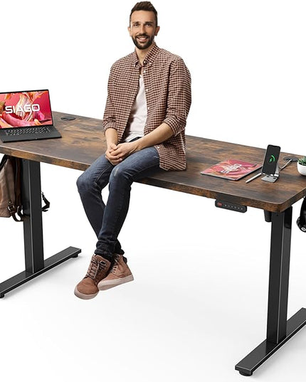 Electric Standing Desk Adjustable - 63 x 24 Inch Sit Stand up Desk with Cable Management - 3 Memory Preset Adjustable Height Desk Computer Home Office Desk - LeafyLoom