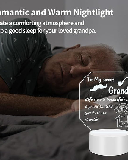 Night Lamp Gifts for Grandpa: Engraved Acrylic LED Rechargeable Night Lamp with 3 Level of Dimming and 10 Color Modes-Grandfather's Birthday Christmas Father's Day Gifts from Grandchildren - LeafyLoom