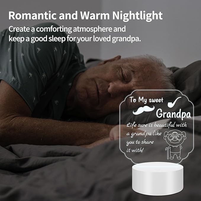 Night Lamp Gifts for Grandpa: Engraved Acrylic LED Rechargeable Night Lamp with 3 Level of Dimming and 10 Color Modes-Grandfather's Birthday Christmas Father's Day Gifts from Grandchildren - LeafyLoom