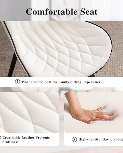 YOUNIKE Dining Chairs Set of 2, Upholstered Faux Leather Dining Room Chairs, Modern Living Room Bedroom Side Chairs with Wide Curved Back and Adjustable Metal Legs, Kitchen Chairs White - LeafyLoom