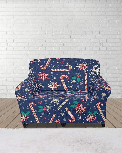 FKELYI Christmas Easy Going Stretch Sofa Slipcover Blue Candy Cane Furniture Protector Easy Going Stretch Sofa Slipcovers with Elastic Bottom S FKELYI