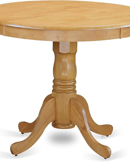 East West Furniture ANBA5-OAK-02 5 Piece Set for 4 Includes a Round Kitchen Table with Pedestal and 4 Light Beige Linen Fabric Parson Dining Chairs, 36x36 Inch - LeafyLoom