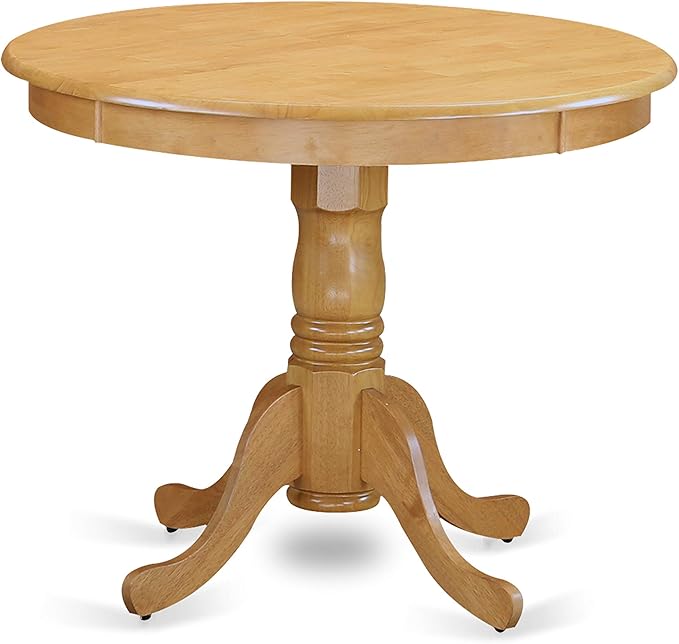 East West Furniture ANBA5-OAK-02 5 Piece Set for 4 Includes a Round Kitchen Table with Pedestal and 4 Light Beige Linen Fabric Parson Dining Chairs, 36x36 Inch - LeafyLoom