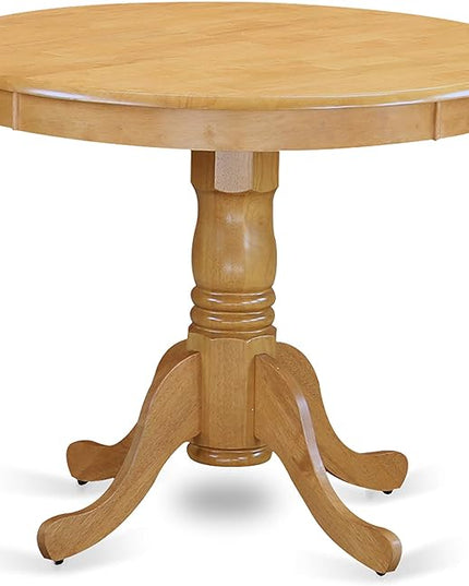 East West Furniture ANGR3-OAK-W 3 Piece Kitchen Set Contains a Round Room Table with Pedestal and 2 Dining Chairs, 36x36 Inch - LeafyLoom