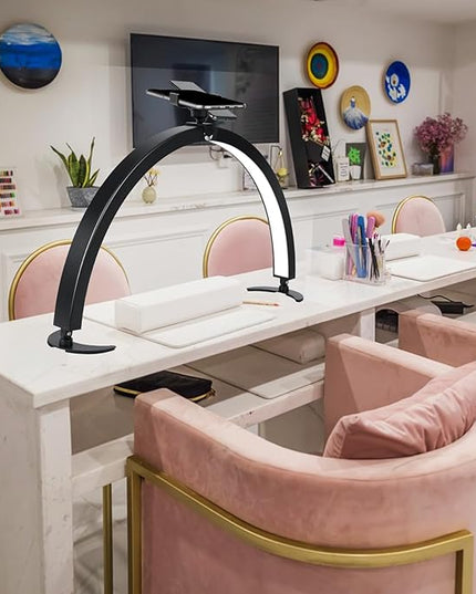Large Half Moon LED Light for Table Nail Desk with Phone Stand, Upgrade Arch Light for Nail Techs with Wire Controller and Remote for Nails Tech Manicure - LeafyLoom