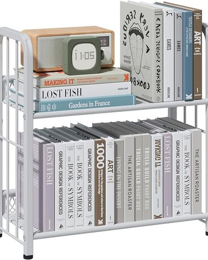 Bookshelf Storage Shelf Bookcase Freestanding Storage Stand Book Organizer for Living Room, Bedroom, Kitchen, Rust Resistance,Easy Assembly Multi-Functional Organizer (2 Tiers White) - LeafyLoom