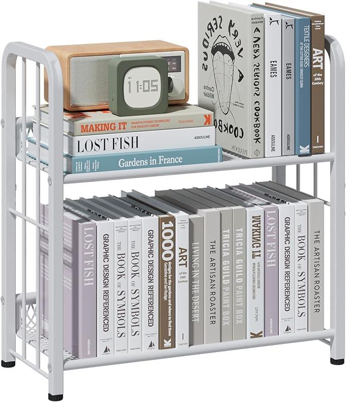 Bookshelf Storage Shelf Bookcase Freestanding Storage Stand Book Organizer for Living Room, Bedroom, Kitchen, Rust Resistance,Easy Assembly Multi-Functional Organizer (2 Tiers White) - LeafyLoom